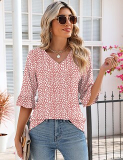 Foto 3 | Blusa Tipo Túnica Lomon Con Cuello En V Y Manga 3/4 Con Estampado Floral Para Mujer - Venta Internacional.