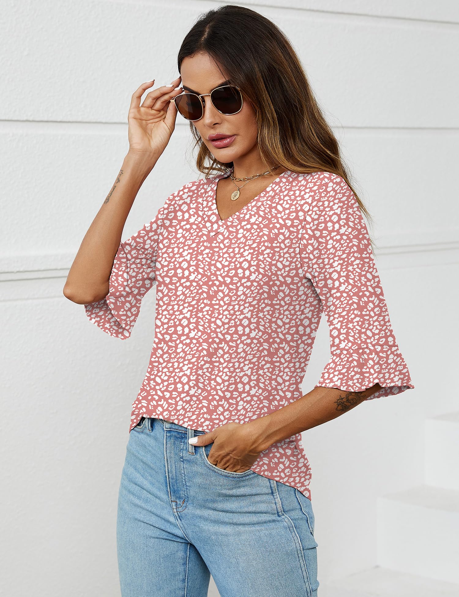 Foto 5 pulgar | Blusa Tipo Túnica Lomon Con Cuello En V Y Manga 3/4 Con Estampado Floral Para Mujer - Venta Internacional.