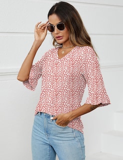 Foto 4 | Blusa Tipo Túnica Lomon Con Cuello En V Y Manga 3/4 Con Estampado Floral Para Mujer - Venta Internacional.