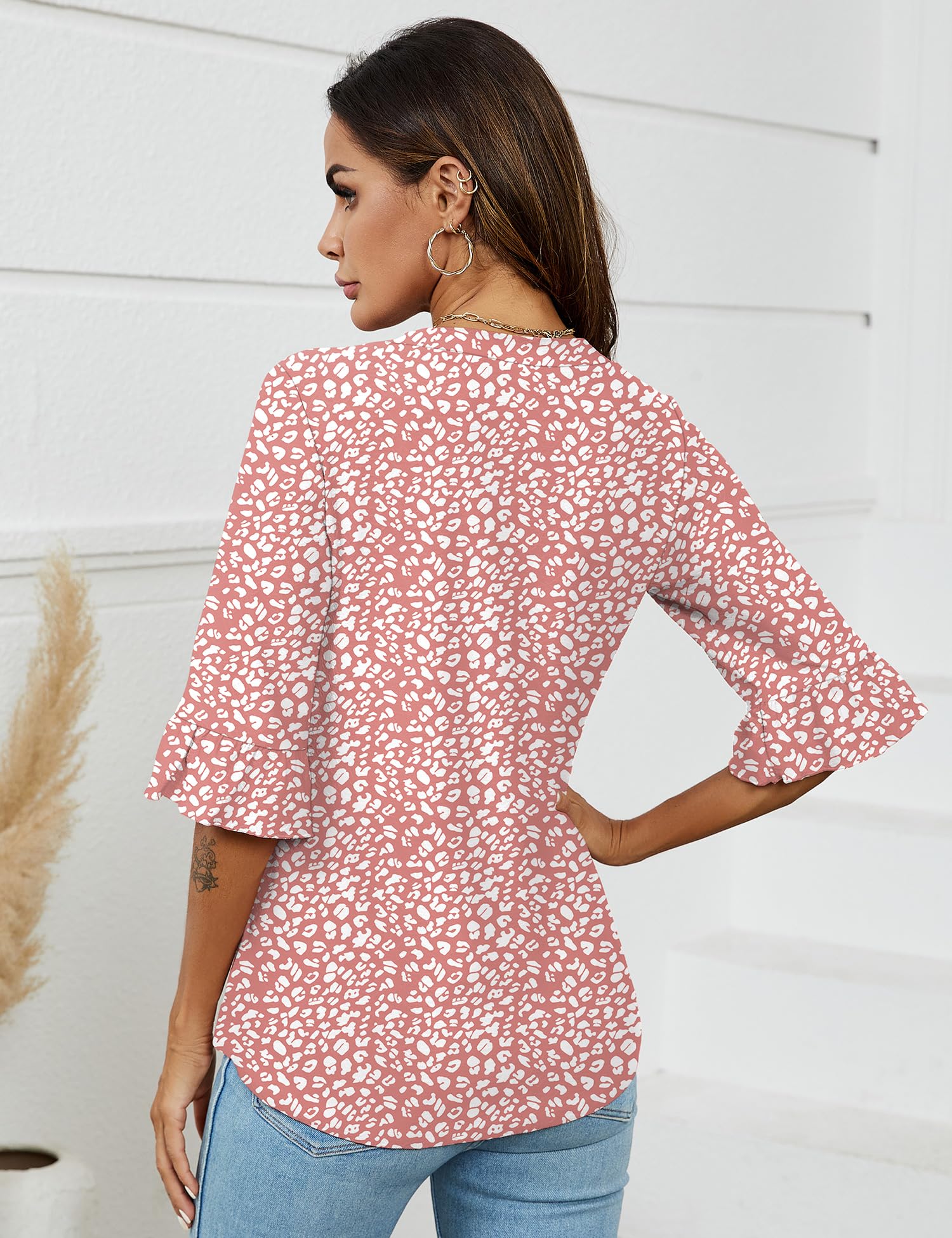 Foto 6 pulgar | Blusa Tipo Túnica Lomon Con Cuello En V Y Manga 3/4 Con Estampado Floral Para Mujer - Venta Internacional.