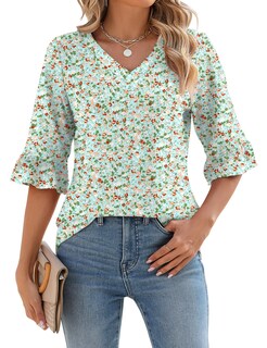 Foto 1 | Blusa Lomon Para Mujer, Manga 3/4, Casual De Negocios, A1, Verde Y Blanco - Venta Internacional.