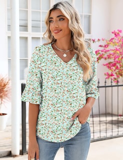 Foto 2 | Blusa Lomon Para Mujer, Manga 3/4, Casual De Negocios, A1, Verde Y Blanco - Venta Internacional.