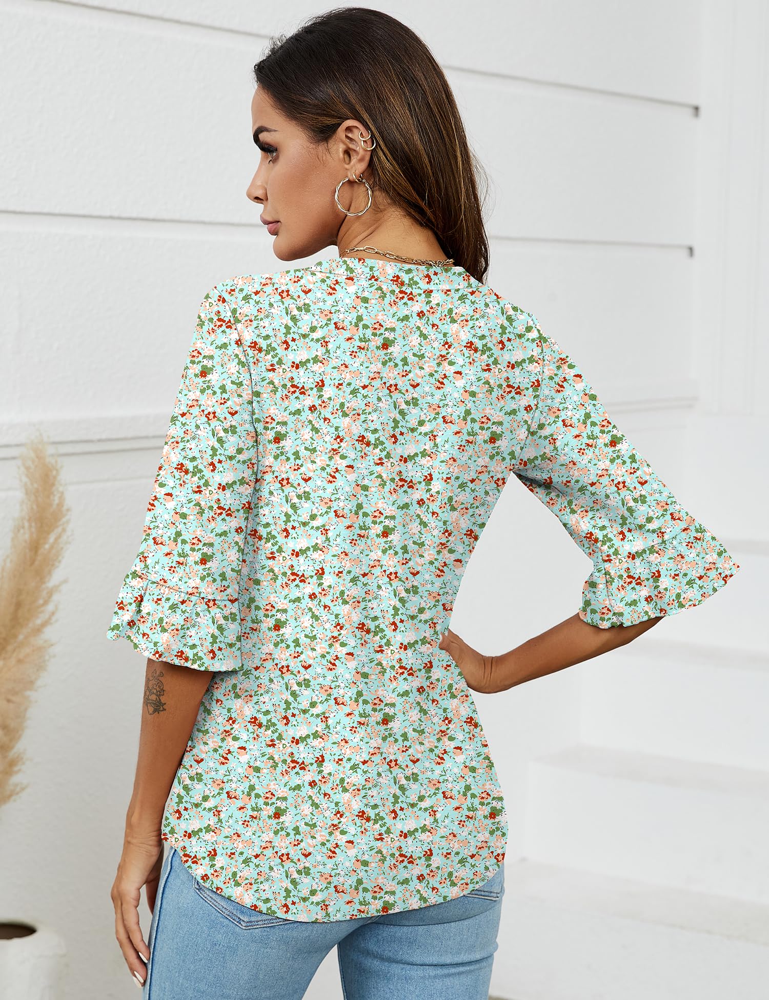 Foto 4 | Blusa Lomon Para Mujer, Manga 3/4, Casual De Negocios, A1, Verde Y Blanco - Venta Internacional.