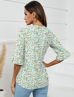 Foto 4 | Blusa Lomon Para Mujer, Manga 3/4, Casual De Negocios, A1, Verde Y Blanco - Venta Internacional.