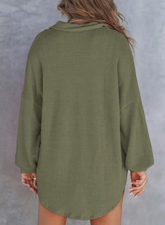 Foto 4 | Camisa Henley Con Cuello En V Y Punto Gofrado, Estilo Túnica, Color Verde - Venta Internacional.