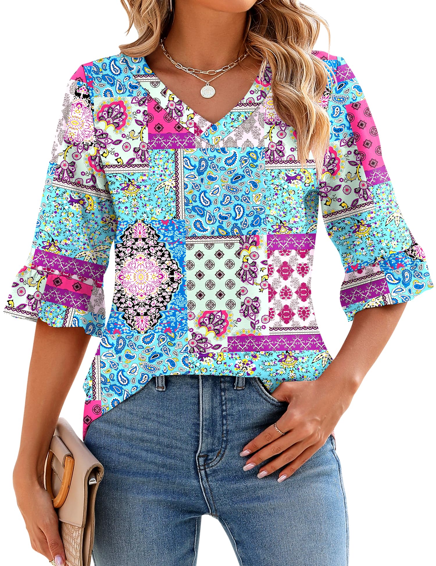 Camisetas Lomon Con Cuello En V Y Manga 3/4 Para Mujer, Estilo Bohemio - Venta Internacional.