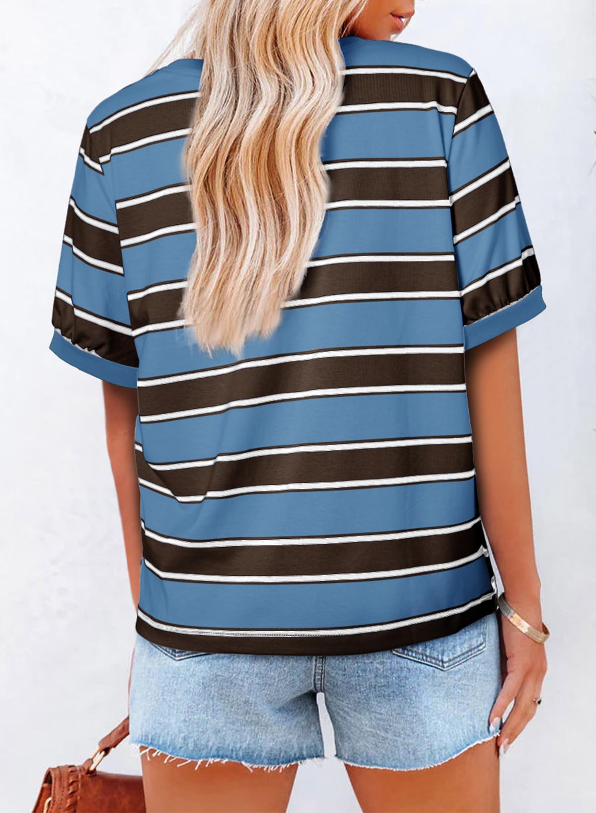 Foto 3 pulgar | Camiseta Dokotoo Summer Tops 2025 Para Mujer A Rayas En Bloques De Colores - Venta Internacional.