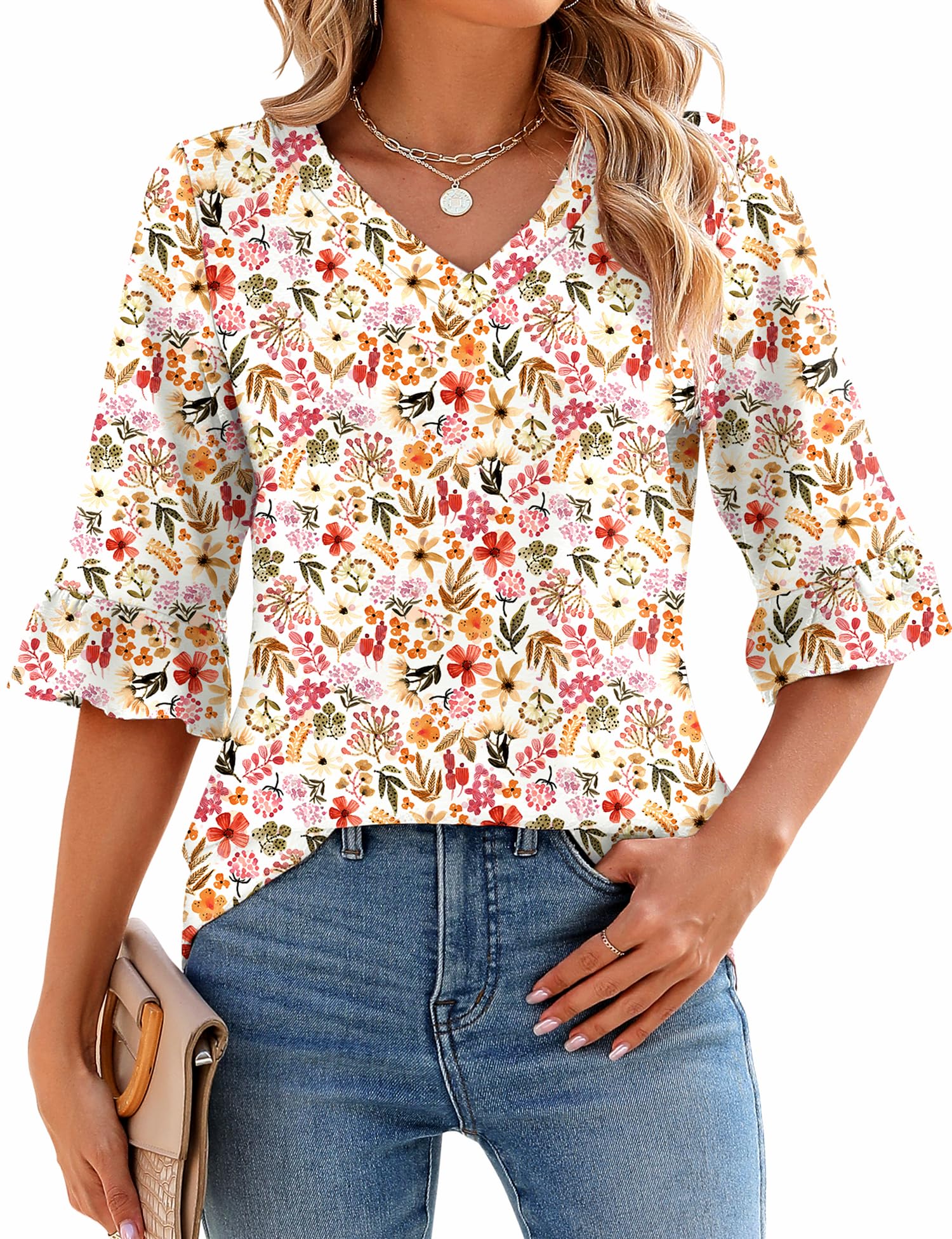 Blusa De Trabajo Top Lomon Con Cuello En V Y Ojales Para Mujer, Manga 3/4 - Venta Internacional.