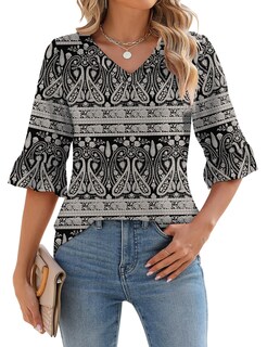 Foto 1 | Blusa Tipo Túnica Lomon Para Mujer, Verano 2024, Cuello En V, Manga 3/4 - Venta Internacional.