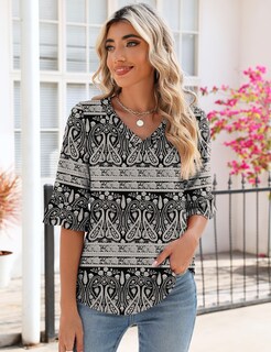 Foto 2 | Blusa Tipo Túnica Lomon Para Mujer, Verano 2024, Cuello En V, Manga 3/4 - Venta Internacional.