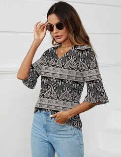 Foto 4 | Blusa Tipo Túnica Lomon Para Mujer, Verano 2024, Cuello En V, Manga 3/4 - Venta Internacional.