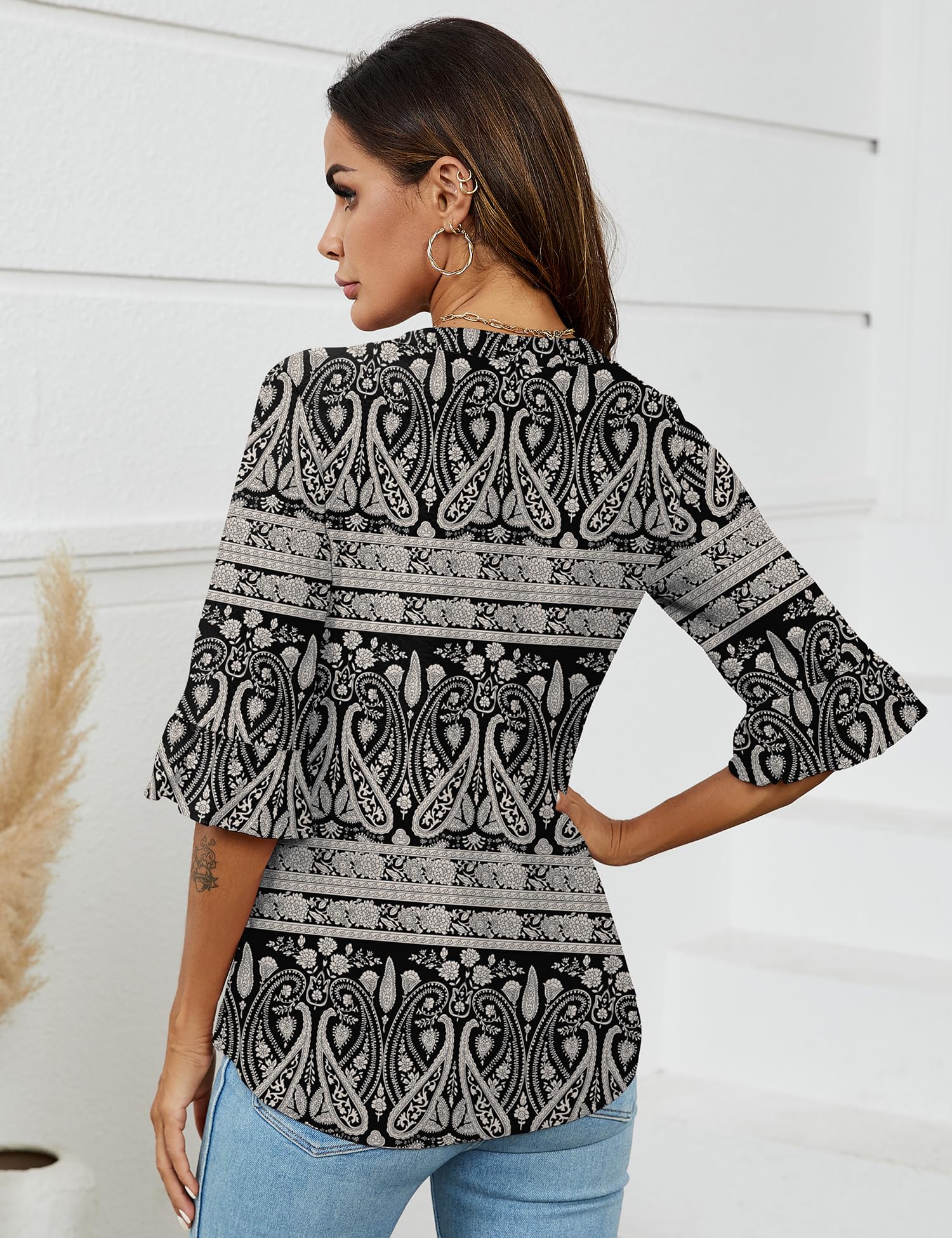 Foto 5 | Blusa Tipo Túnica Lomon Para Mujer, Verano 2024, Cuello En V, Manga 3/4 - Venta Internacional.