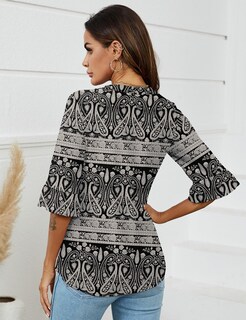 Foto 5 | Blusa Tipo Túnica Lomon Para Mujer, Verano 2024, Cuello En V, Manga 3/4 - Venta Internacional.