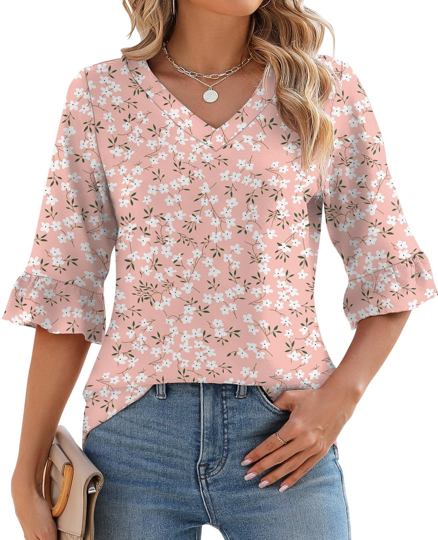 Foto 2 pulgar | Top Lomon, Tela De Verano Con Mangas 3/4 Y Ojales Florales Para Mujer - Venta Internacional.