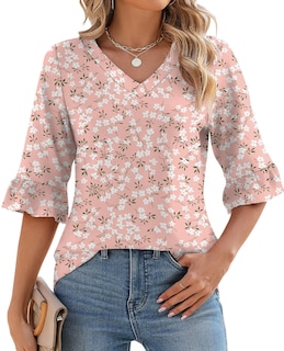 Foto 1 | Top Lomon, Tela De Verano Con Mangas 3/4 Y Ojales Florales Para Mujer - Venta Internacional.