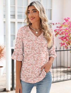 Foto 2 | Top Lomon, Tela De Verano Con Mangas 3/4 Y Ojales Florales Para Mujer - Venta Internacional.