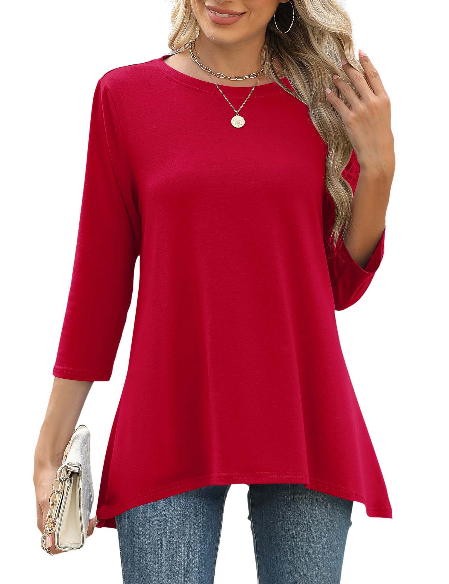 Blusa Tipo Túnica Lomon, Casual, Casual, Manga 3/4 Para Mujer, Color Rojo Xl - Venta Internacional.