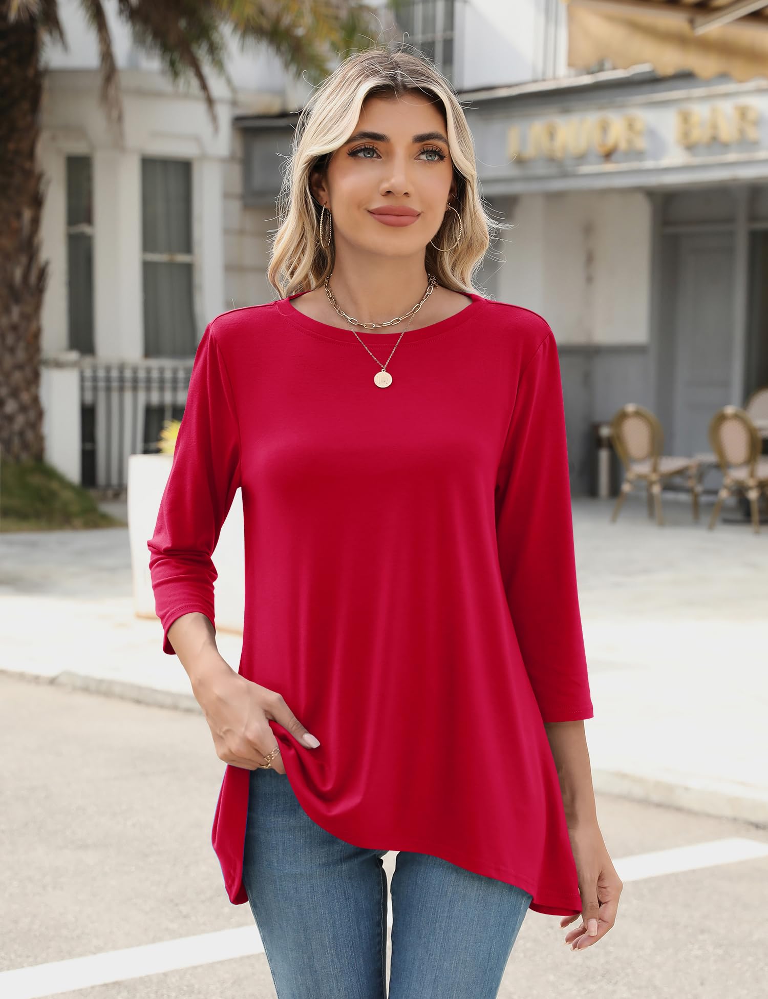 Foto 3 pulgar | Blusa Tipo Túnica Lomon, Casual, Casual, Manga 3/4 Para Mujer, Color Rojo Xl - Venta Internacional.
