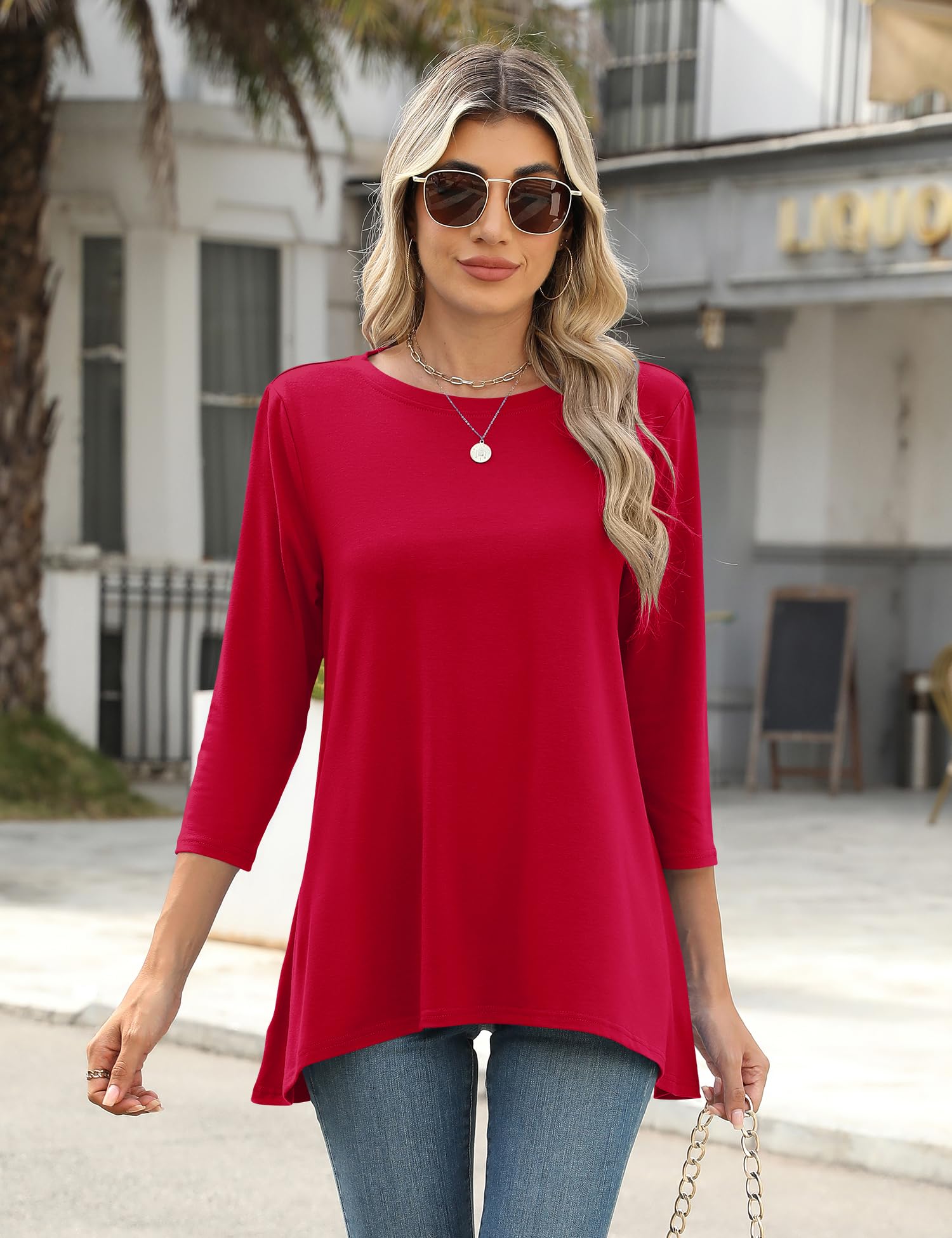 Foto 4 pulgar | Blusa Tipo Túnica Lomon, Casual, Casual, Manga 3/4 Para Mujer, Color Rojo Xl - Venta Internacional.