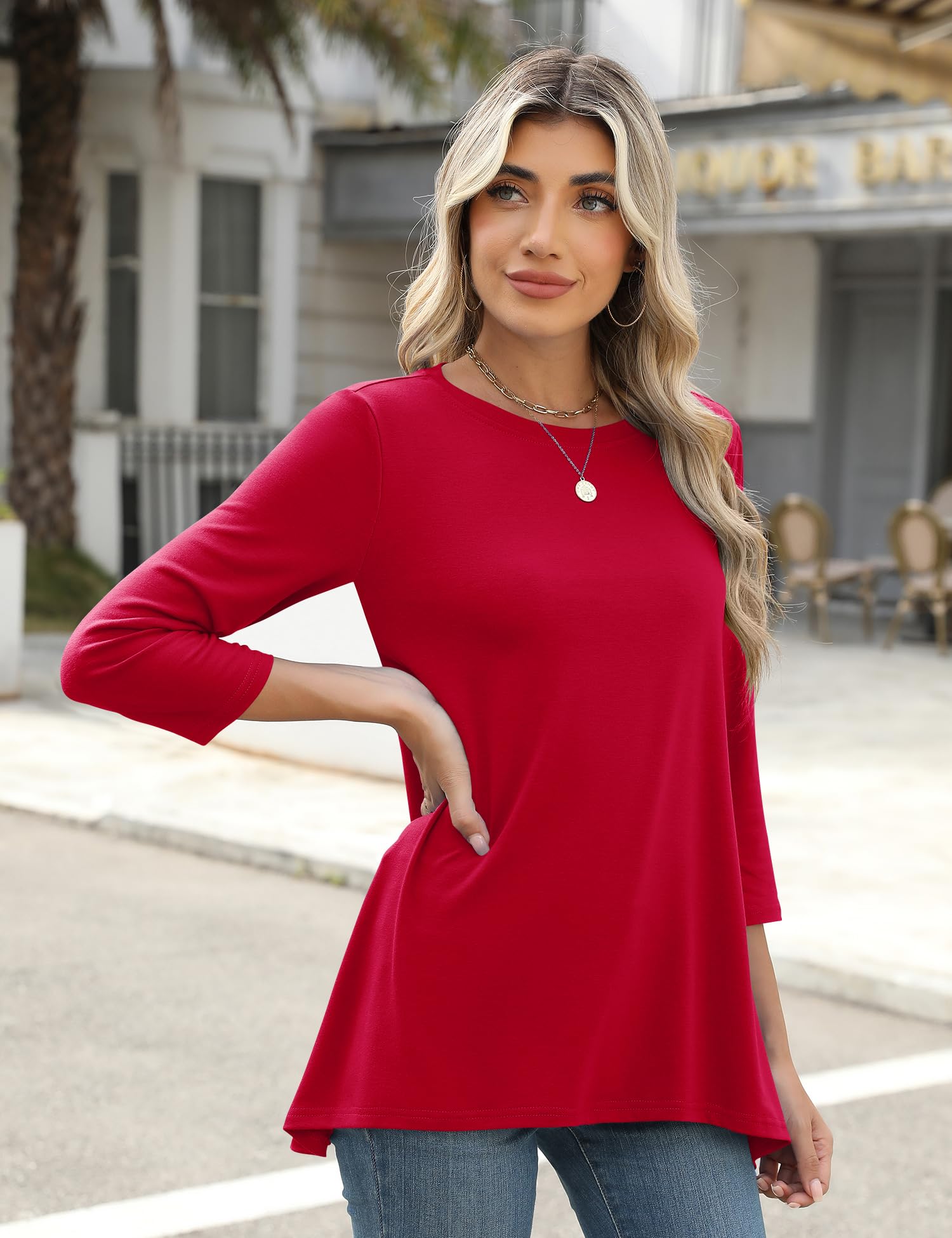 Foto 5 pulgar | Blusa Tipo Túnica Lomon, Casual, Casual, Manga 3/4 Para Mujer, Color Rojo Xl - Venta Internacional.