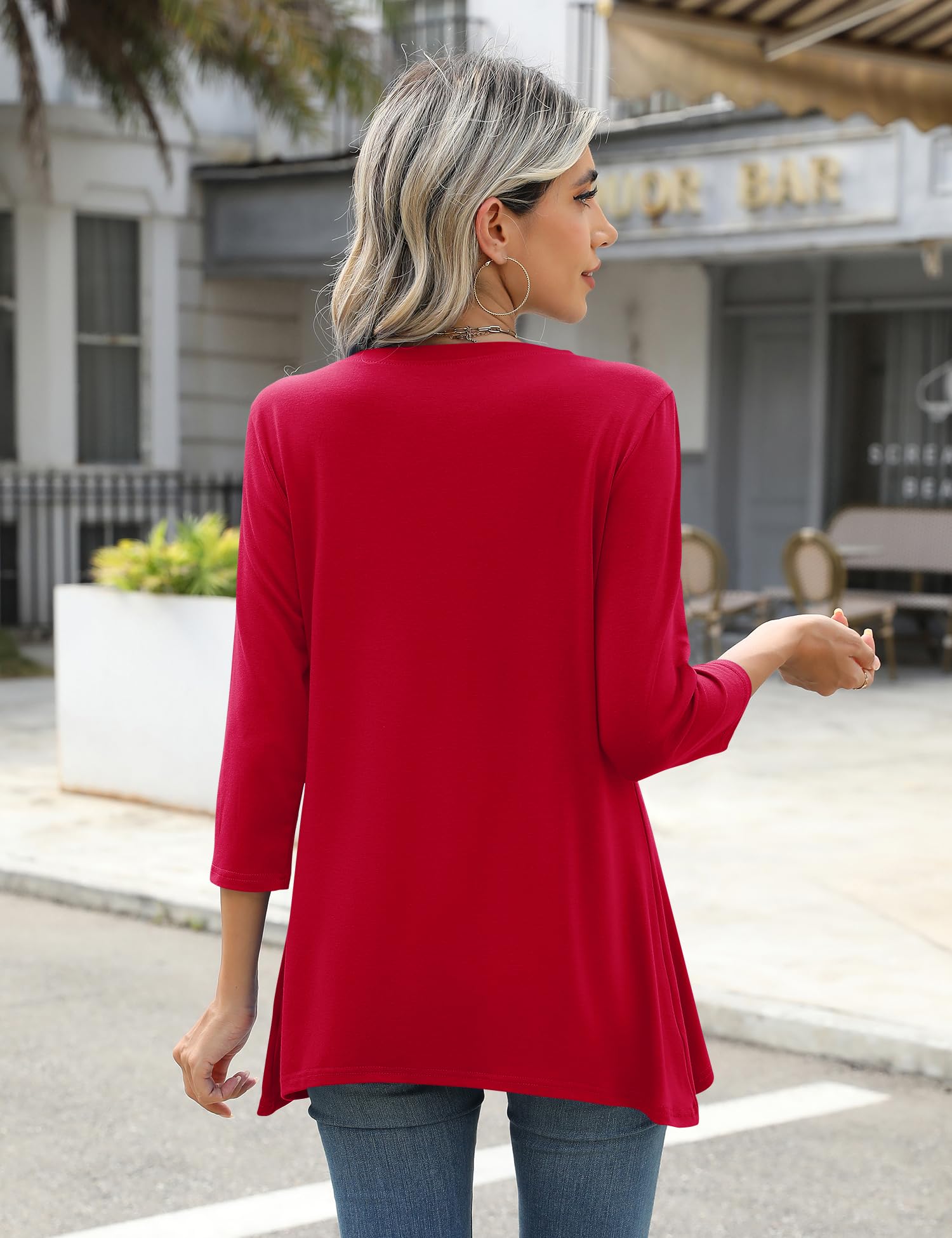 Foto 6 pulgar | Blusa Tipo Túnica Lomon, Casual, Casual, Manga 3/4 Para Mujer, Color Rojo Xl - Venta Internacional.