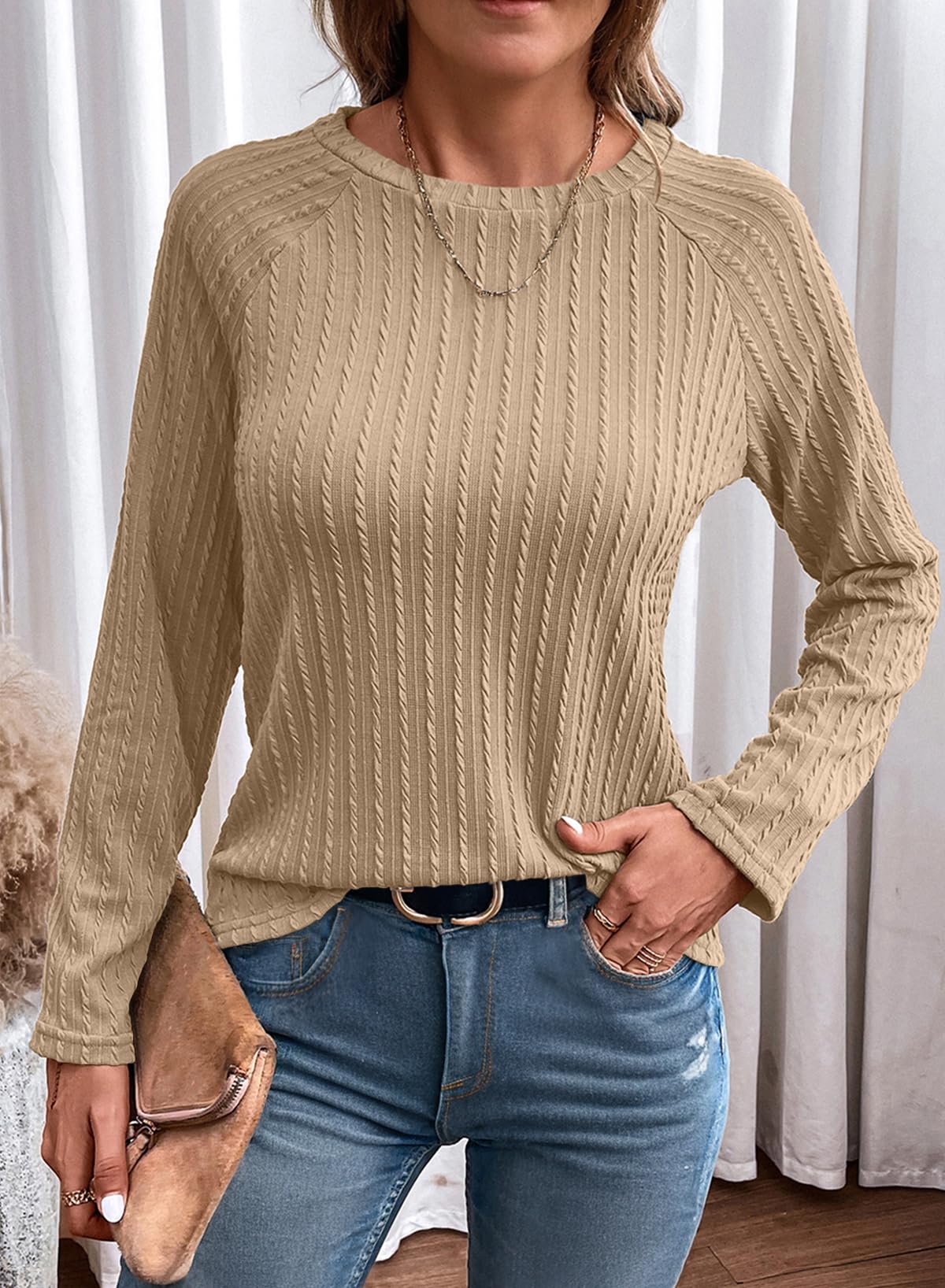 Foto 4 pulgar | Camisa De Manga Larga Dokotoo Para Mujer, Trajes De Otoño 2024, Color Caqui - Venta Internacional.