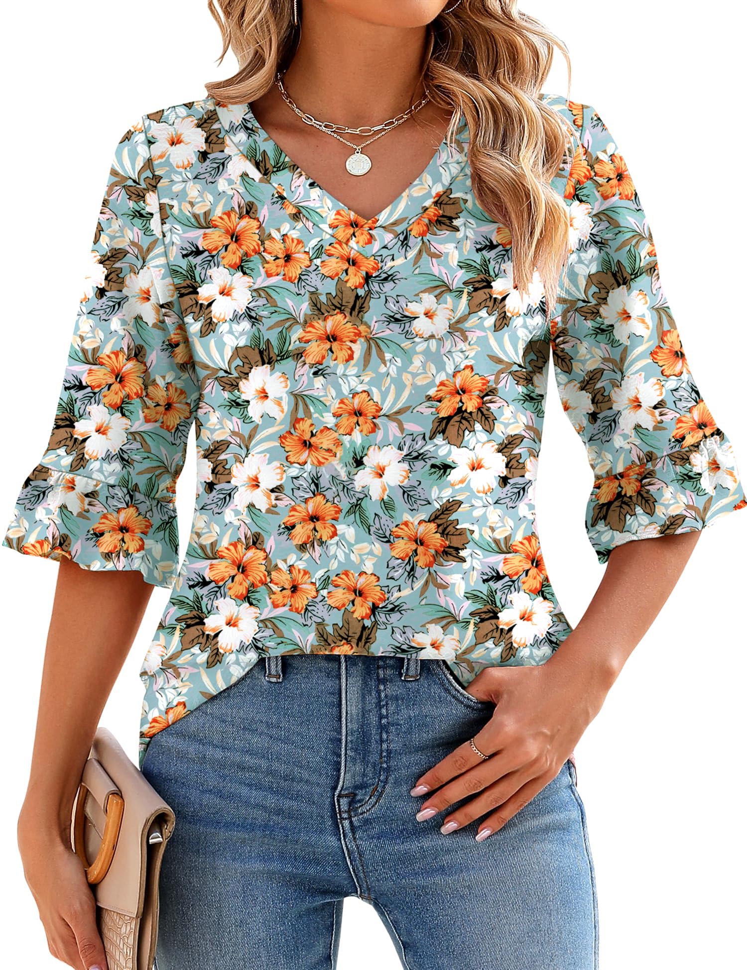 Blusa Tipo Túnica Lomon Para Mujer, Verano 2024, Manga 3/4, Cuello En V - Venta Internacional.