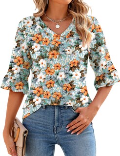 Foto 1 | Blusa Tipo Túnica Lomon Para Mujer, Verano 2024, Manga 3/4, Cuello En V - Venta Internacional.