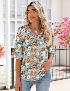 Foto 2 | Blusa Tipo Túnica Lomon Para Mujer, Verano 2024, Manga 3/4, Cuello En V - Venta Internacional.