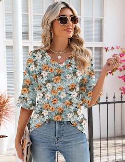 Foto 3 | Blusa Tipo Túnica Lomon Para Mujer, Verano 2024, Manga 3/4, Cuello En V - Venta Internacional.