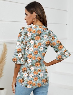 Foto 4 | Blusa Tipo Túnica Lomon Para Mujer, Verano 2024, Manga 3/4, Cuello En V - Venta Internacional.