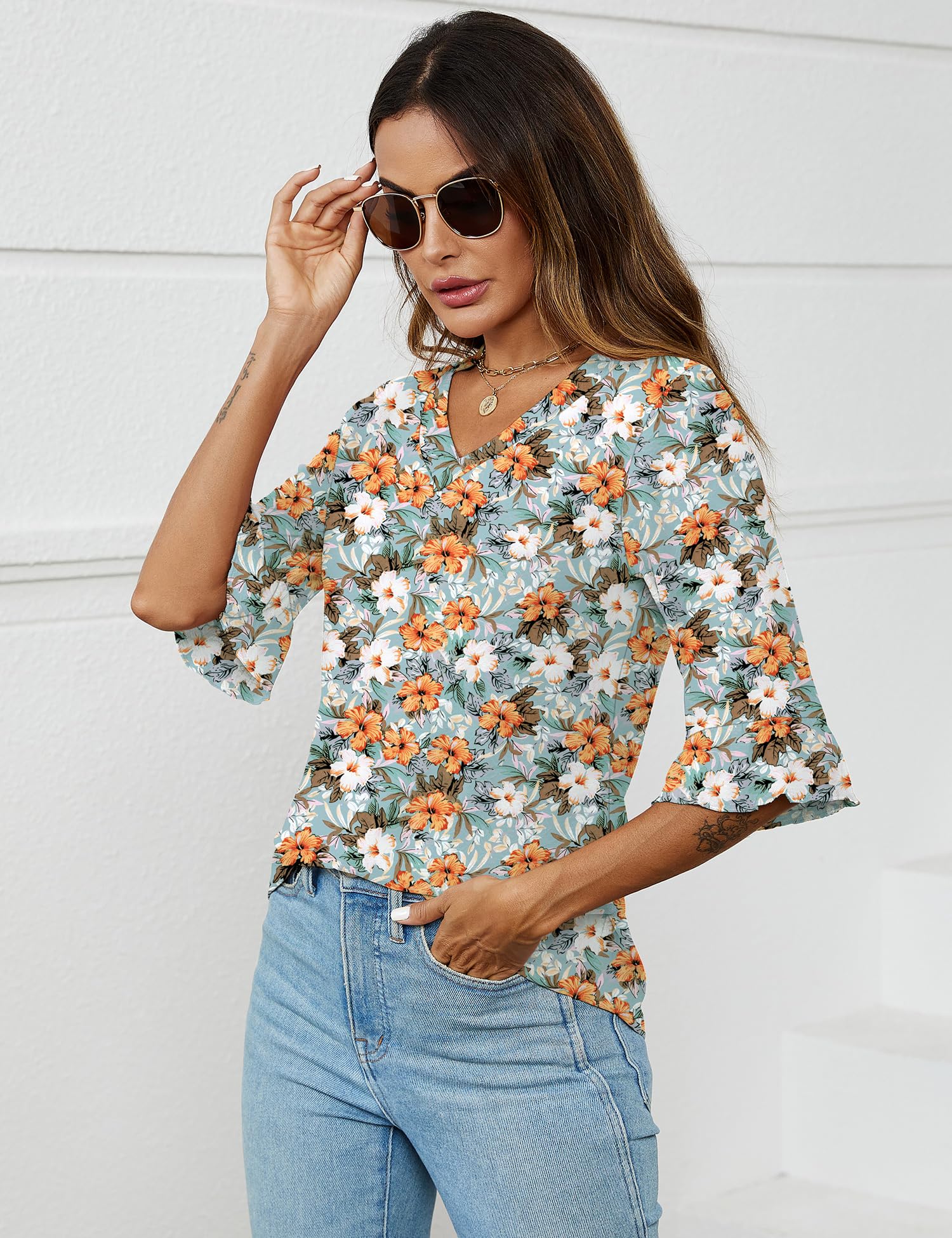 Foto 5 | Blusa Tipo Túnica Lomon Para Mujer, Verano 2024, Manga 3/4, Cuello En V - Venta Internacional.