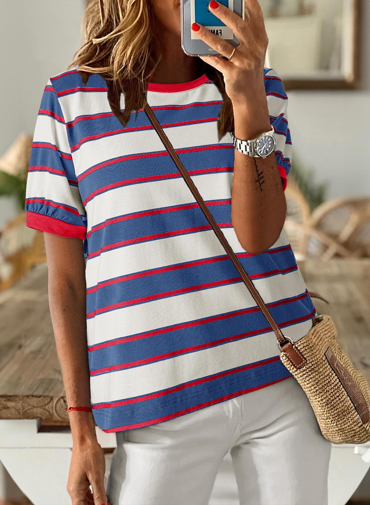 Foto 4 pulgar | Camiseta Dokotoo Para Mujer, Verano 2025, A Rayas, Color Rojo - Venta Internacional.
