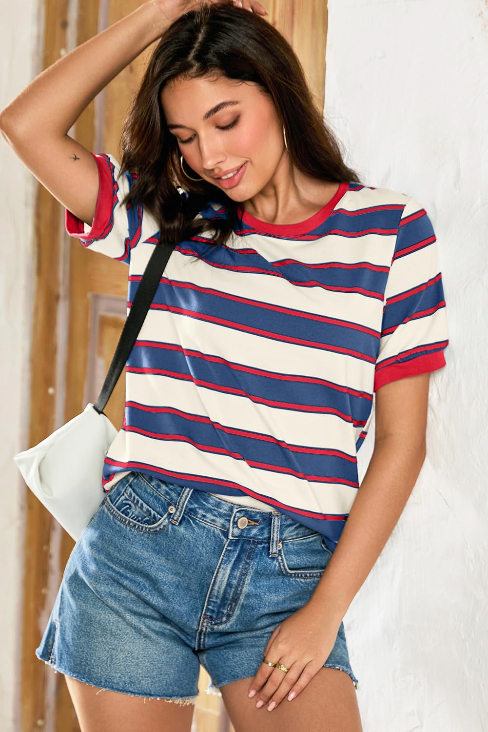 Foto 5 pulgar | Camiseta Dokotoo Para Mujer, Verano 2025, A Rayas, Color Rojo - Venta Internacional.