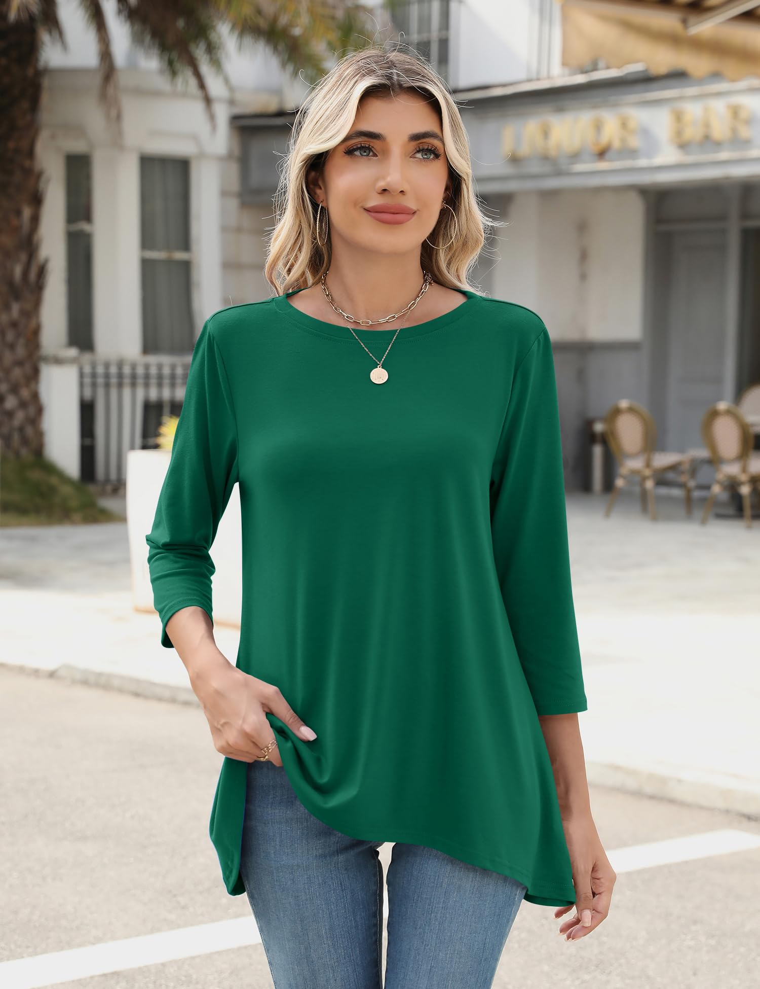 Foto 3 pulgar | Blusa Tipo Túnica Lomon Para Primavera Y Verano Con Mangas 3/4 Para Mujer, Color Verde Xl - Venta Internacional.