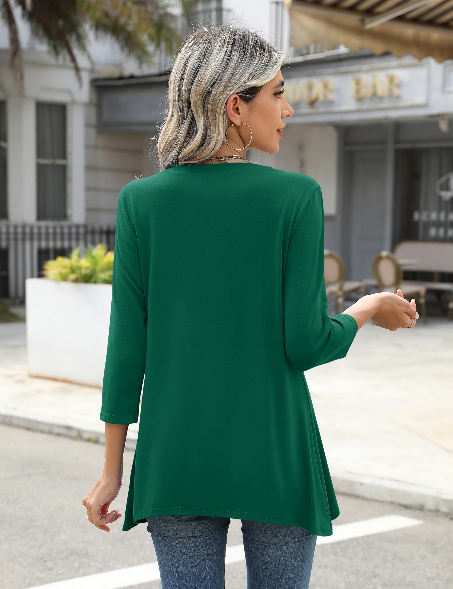 Foto 6 pulgar | Blusa Tipo Túnica Lomon Para Primavera Y Verano Con Mangas 3/4 Para Mujer, Color Verde Xl - Venta Internacional.