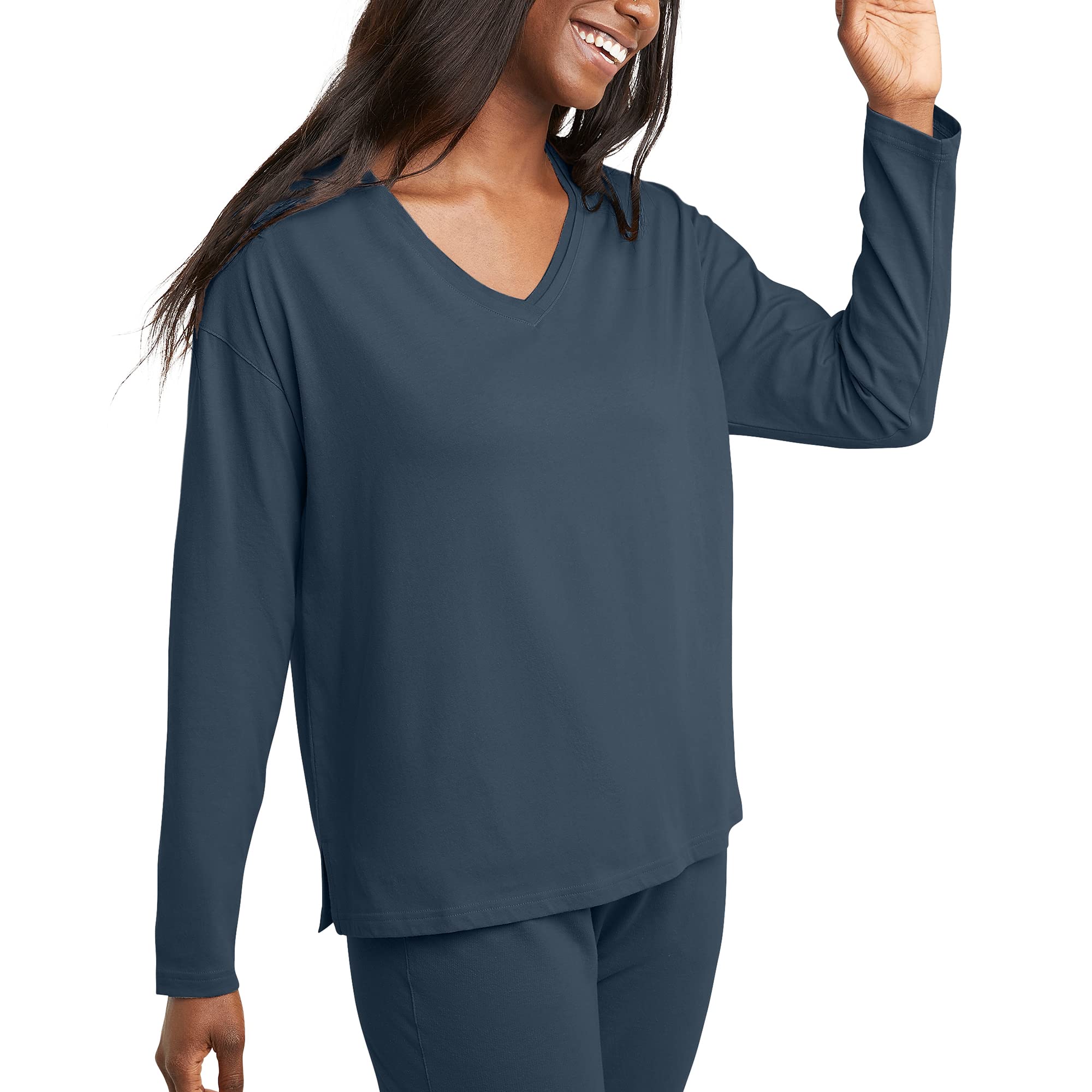 Foto 2 pulgar | Camiseta Hanes Comfortblend Originals Con Cuello En V Y Manga Larga - Venta Internacional.