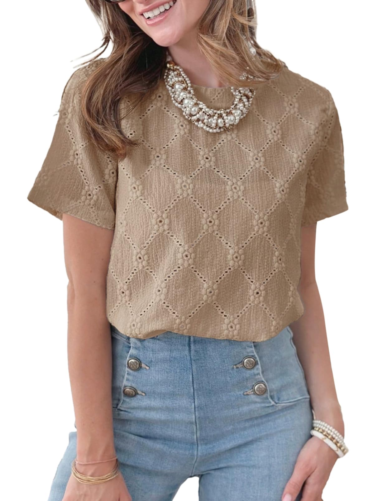 Foto 1 | Top Tipo Túnica Dokotoo Para Mujer, Manga Corta, Verano, Bordado Con Ojales - Venta Internacional.