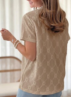 Foto 4 | Top Tipo Túnica Dokotoo Para Mujer, Manga Corta, Verano, Bordado Con Ojales - Venta Internacional.