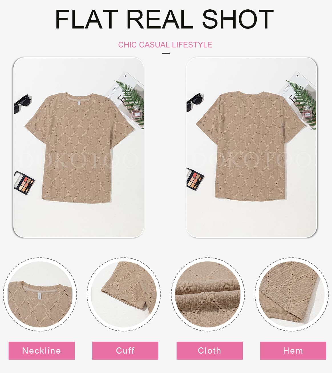 Foto 7 pulgar | Top Tipo Túnica Dokotoo Para Mujer, Manga Corta, Verano, Bordado Con Ojales - Venta Internacional.