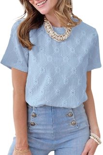Foto 1 | Top Tipo Túnica Dokotoo Para Mujer, Manga Corta, Manga Corta, Color Azul Cielo, Talla L - Venta Internacional.