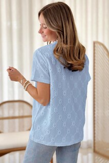 Foto 4 | Top Tipo Túnica Dokotoo Para Mujer, Manga Corta, Manga Corta, Color Azul Cielo, Talla L - Venta Internacional.