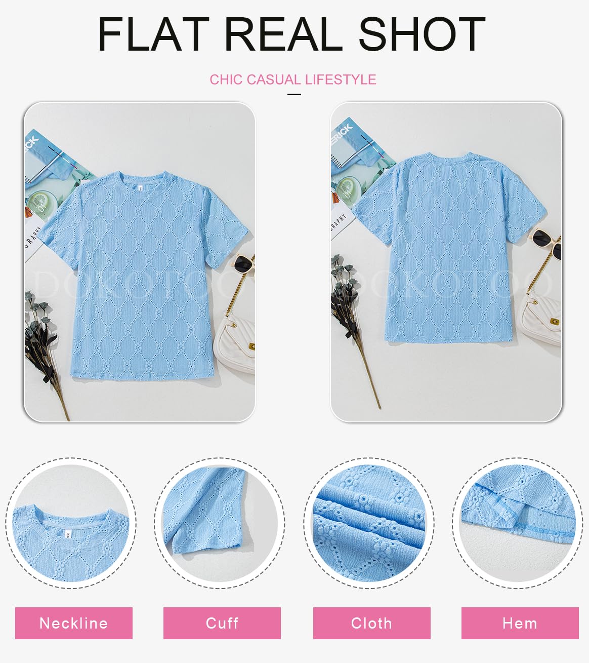 Foto 6 pulgar | Top Tipo Túnica Dokotoo Para Mujer, Manga Corta, Manga Corta, Color Azul Cielo, Talla L - Venta Internacional.
