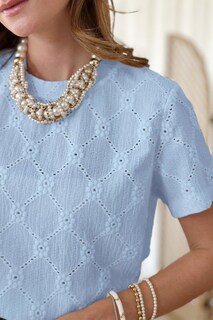 Foto 6 | Top Tipo Túnica Dokotoo Para Mujer, Manga Corta, Manga Corta, Color Azul Cielo, Talla L - Venta Internacional.