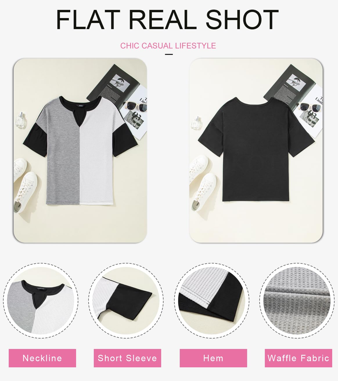 Foto 4 pulgar | Top Dokotoo Para Mujer, Cuello En V, Manga Corta, Tejido Gofrado, Gris - Venta Internacional.