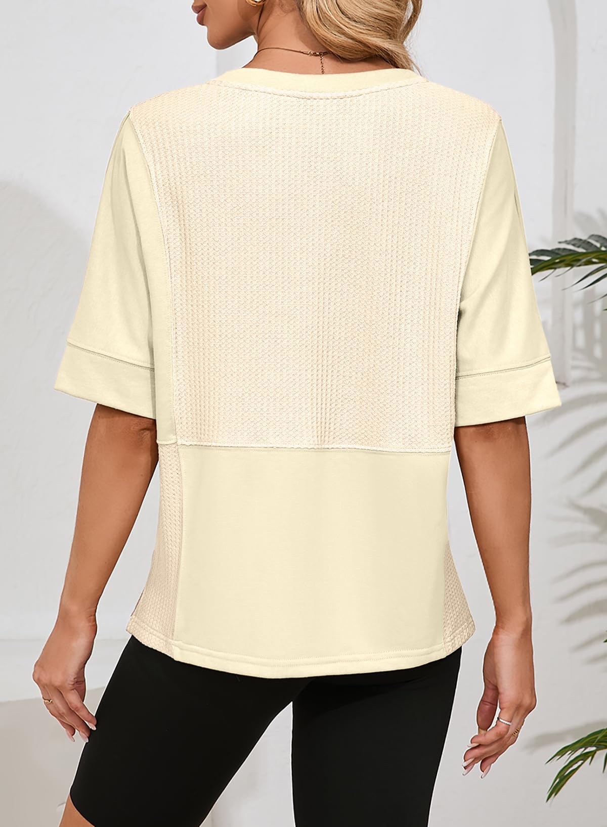 Foto 5 pulgar | Camiseta Dokotoo Spring Para Mujer, Color Beige, Manga Corta, Cuello En V - Venta Internacional.
