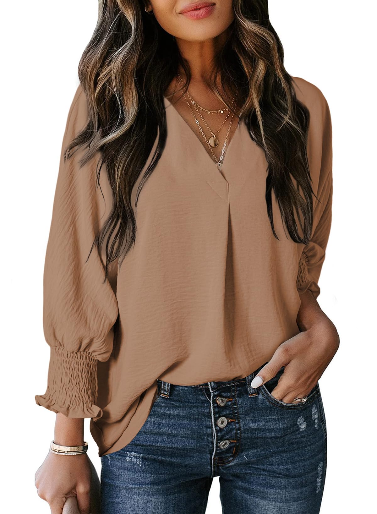 Foto 1 | Top Dokotoo Para Mujer, Primavera-verano, Cuello En V, Color Marrón, 100% Poliéster - Venta Internacional.