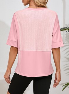 Foto 4 | Camiseta Dokotoo Rosa De Punto Gofrado Con Cuello En V Y Manga Corta Para Mujer - Venta Internacional.