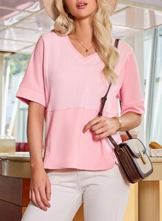 Foto 6 | Camiseta Dokotoo Rosa De Punto Gofrado Con Cuello En V Y Manga Corta Para Mujer - Venta Internacional.