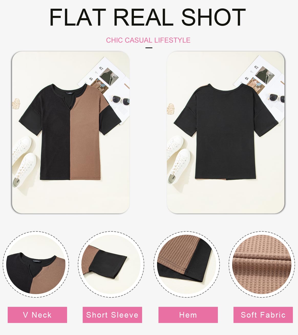 Foto 2 | Top Dokotoo Summer Fluffy Touch Waffle Con Cuello En V Para Mujer - Venta Internacional.